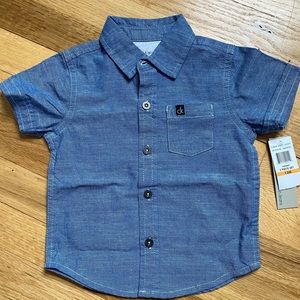 NWT: Calvin Klein Jeans Denim color Button up short sleeve shirt